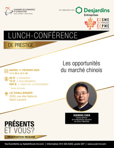 Lunch conférence de prestige CCSLMR: S. E. Xueming Chen, Consul général de la République populaire de Chine à Montréal